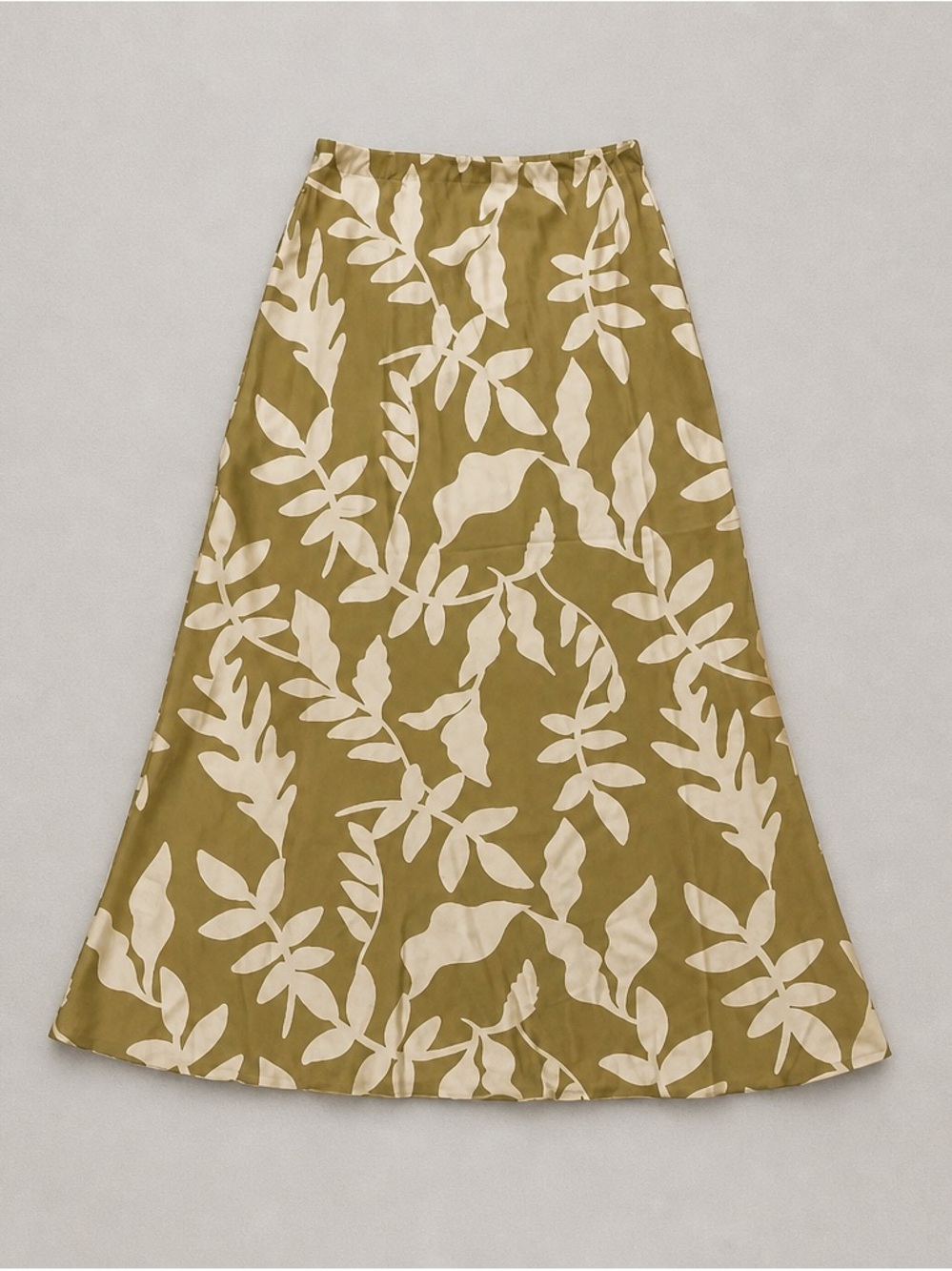 Olive Green Leaf-Print A-Line Skirt - Picture 2 of 2